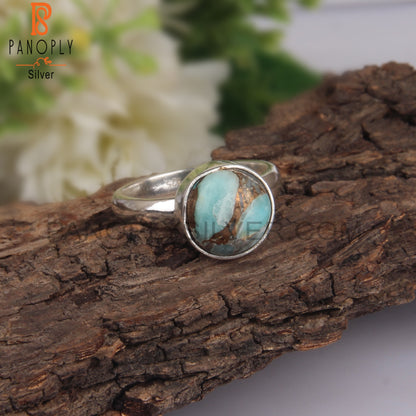 Mojave Copper Amazonite Round Shape 925 Sterling Silver Ring