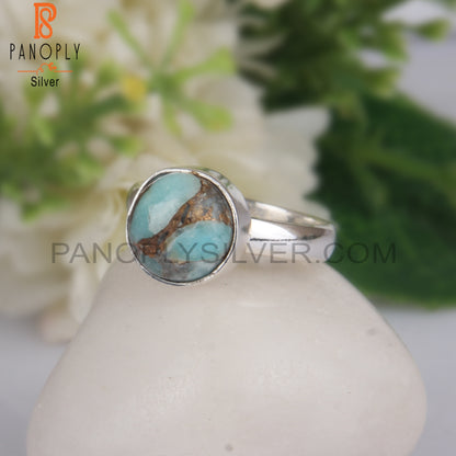 Mojave Copper Amazonite Round Shape 925 Sterling Silver Ring