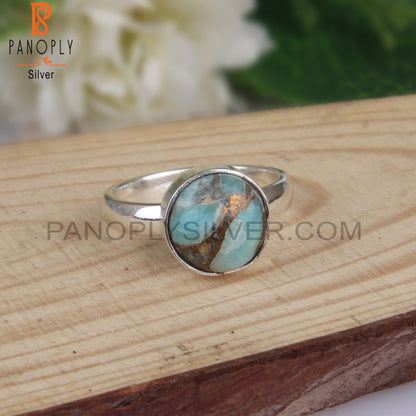 Mojave Copper Amazonite Round Shape 925 Sterling Silver Ring