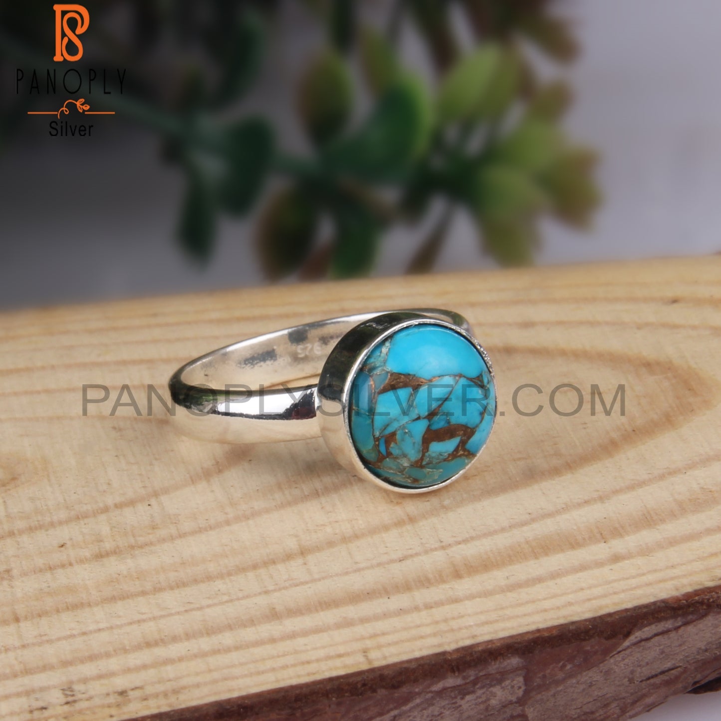 Mojave Copper Turquoise Stone 925 Silver Dainty Ring