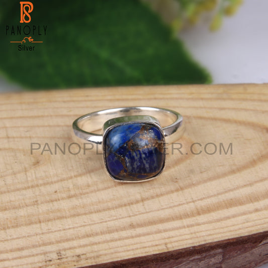 Mojave Copper Lapis Cushion Shape 925 Sterling Silver Ring