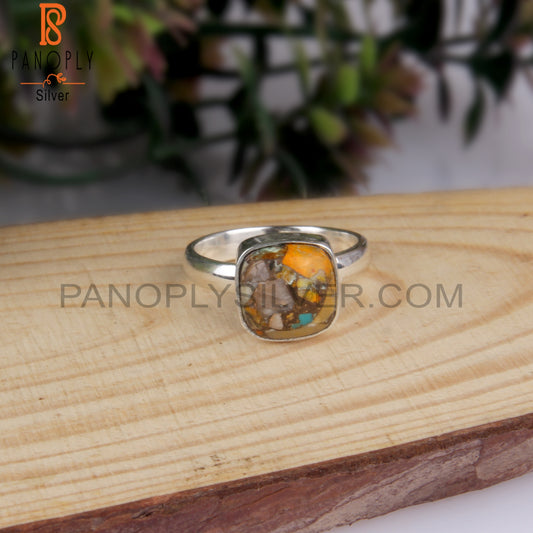 Mojave Copper Bumblebee Turquoise Cushion 925 Silver Ring