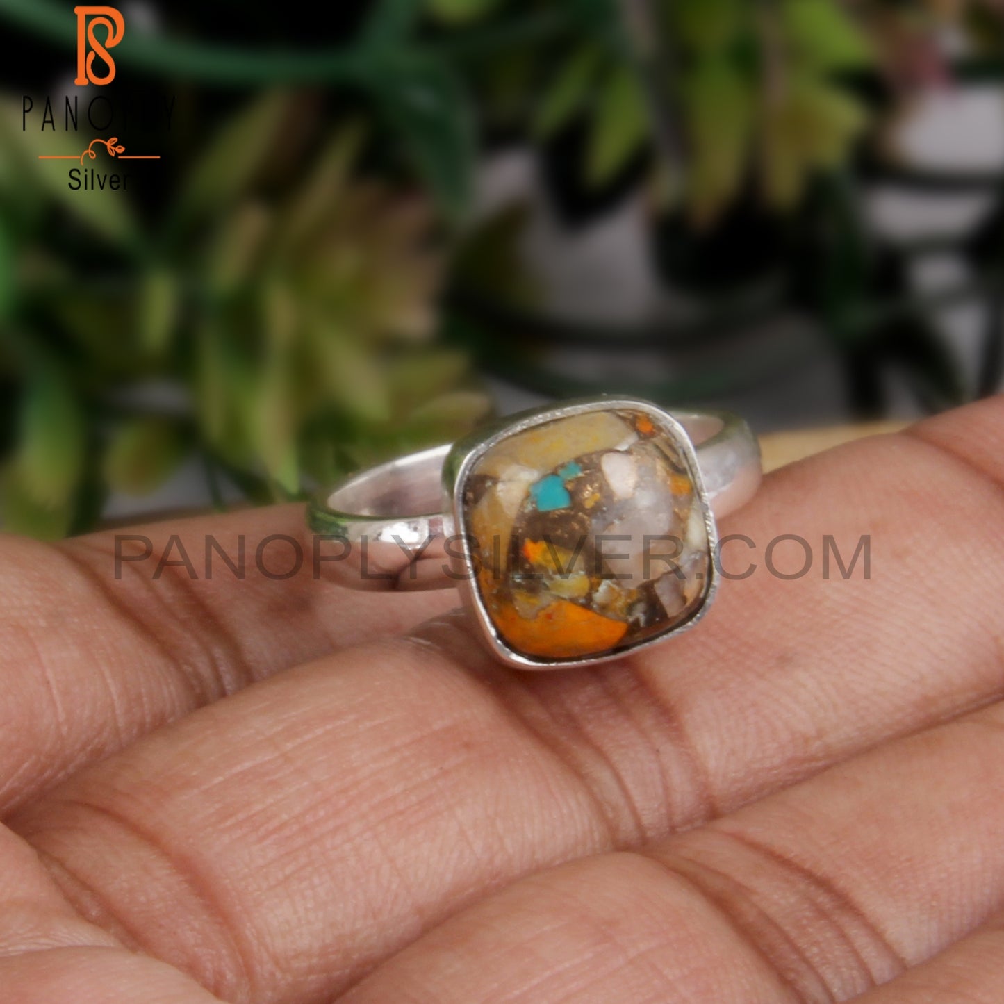 Mojave Copper Bumblebee Turquoise Cushion 925 Silver Ring