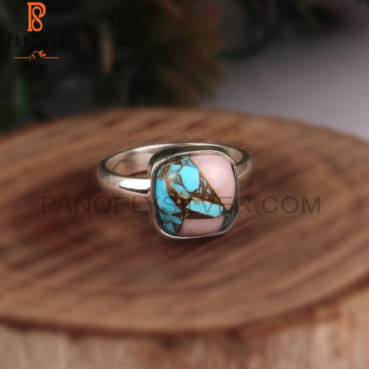 Mojave Copper Pink Opal Turquoise Cushion 925 Silver Ring