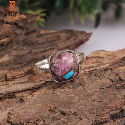 Mojave Copper Purple Oyster Turquoise Cushion 925 Silver Ring
