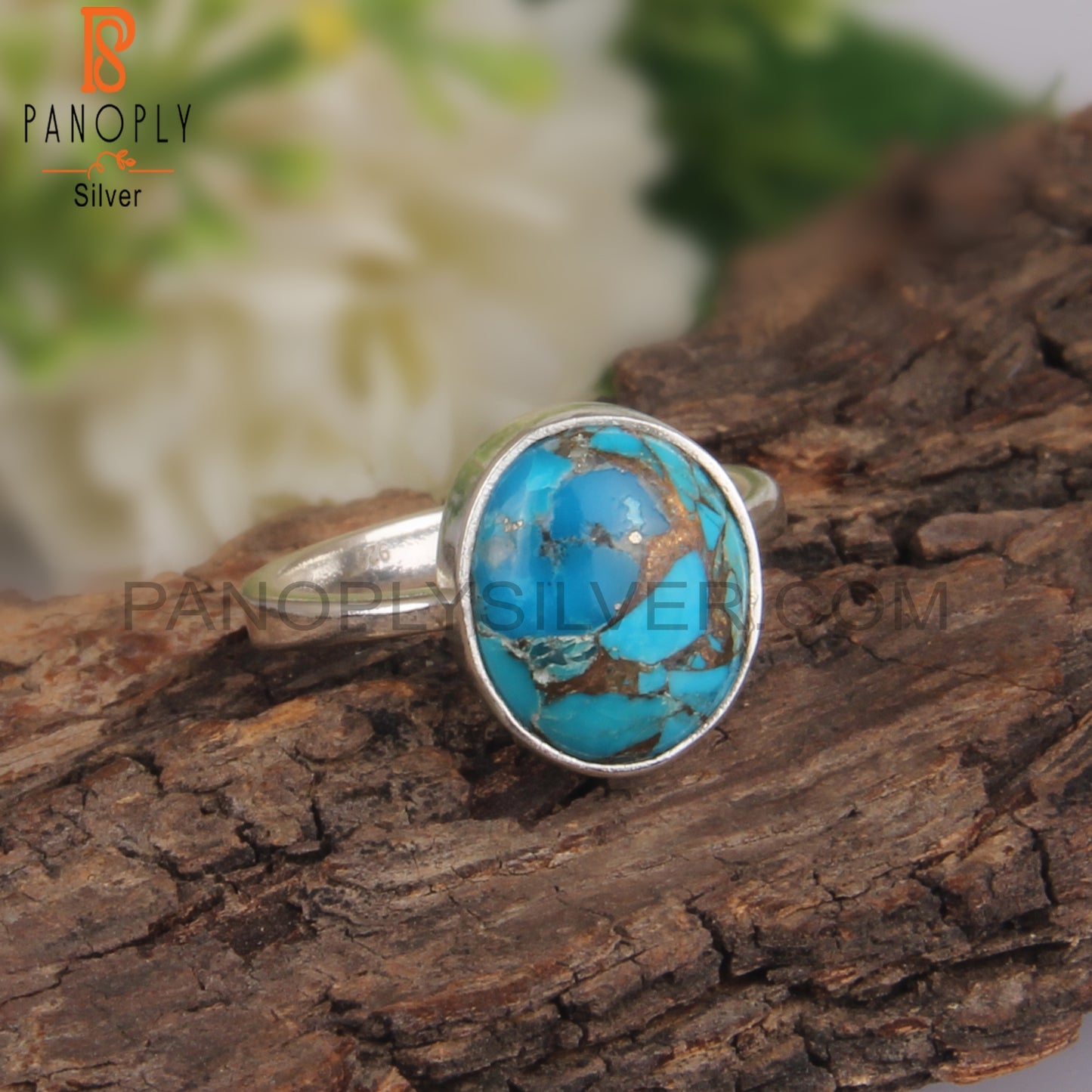 Mojave Copper Turquoise Oval Gem 925 Silver Statement Ring