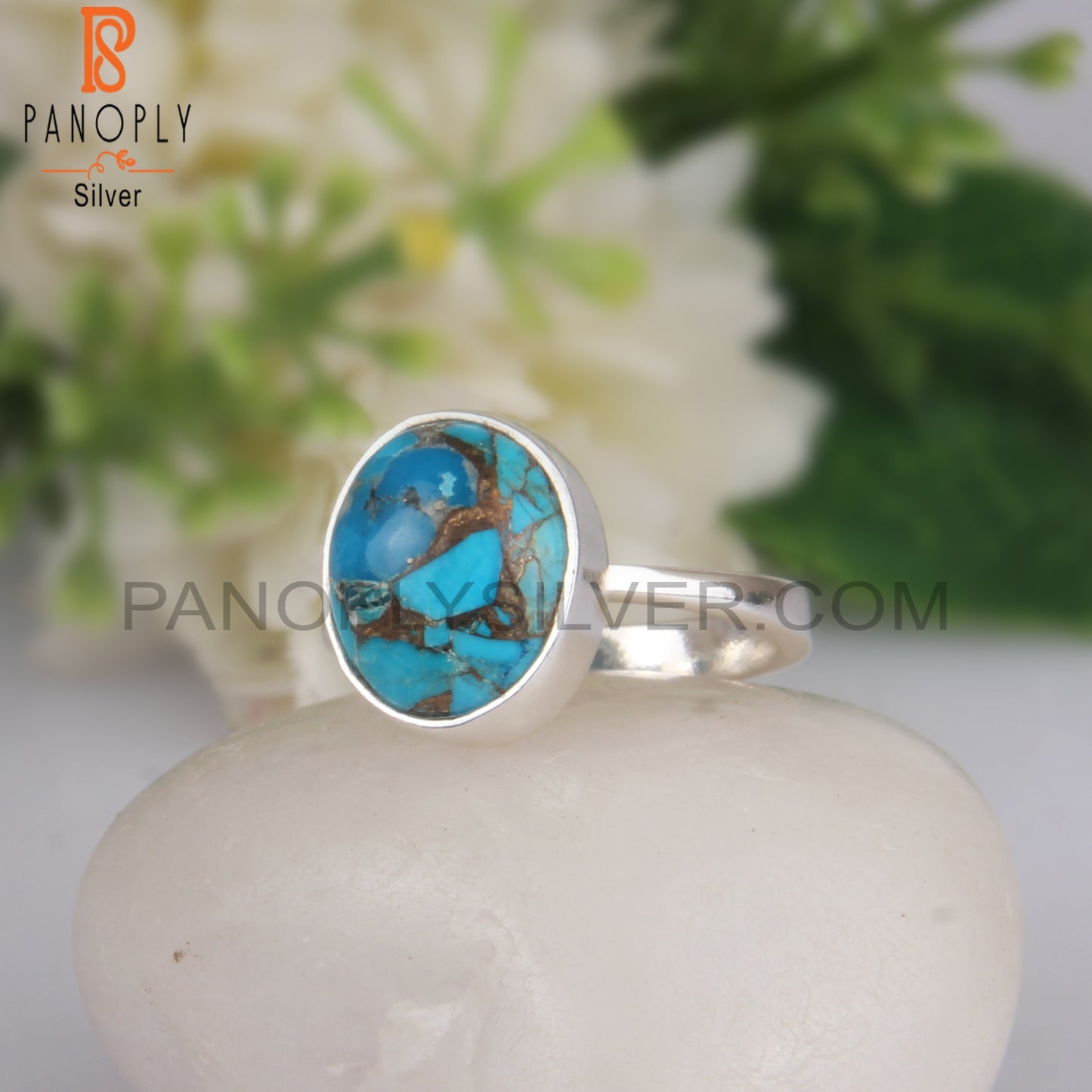 Mojave Copper Turquoise Oval Gem 925 Silver Statement Ring