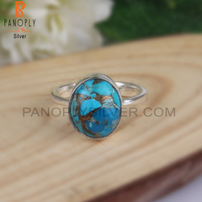 Mojave Copper Turquoise Oval Gem 925 Silver Statement Ring