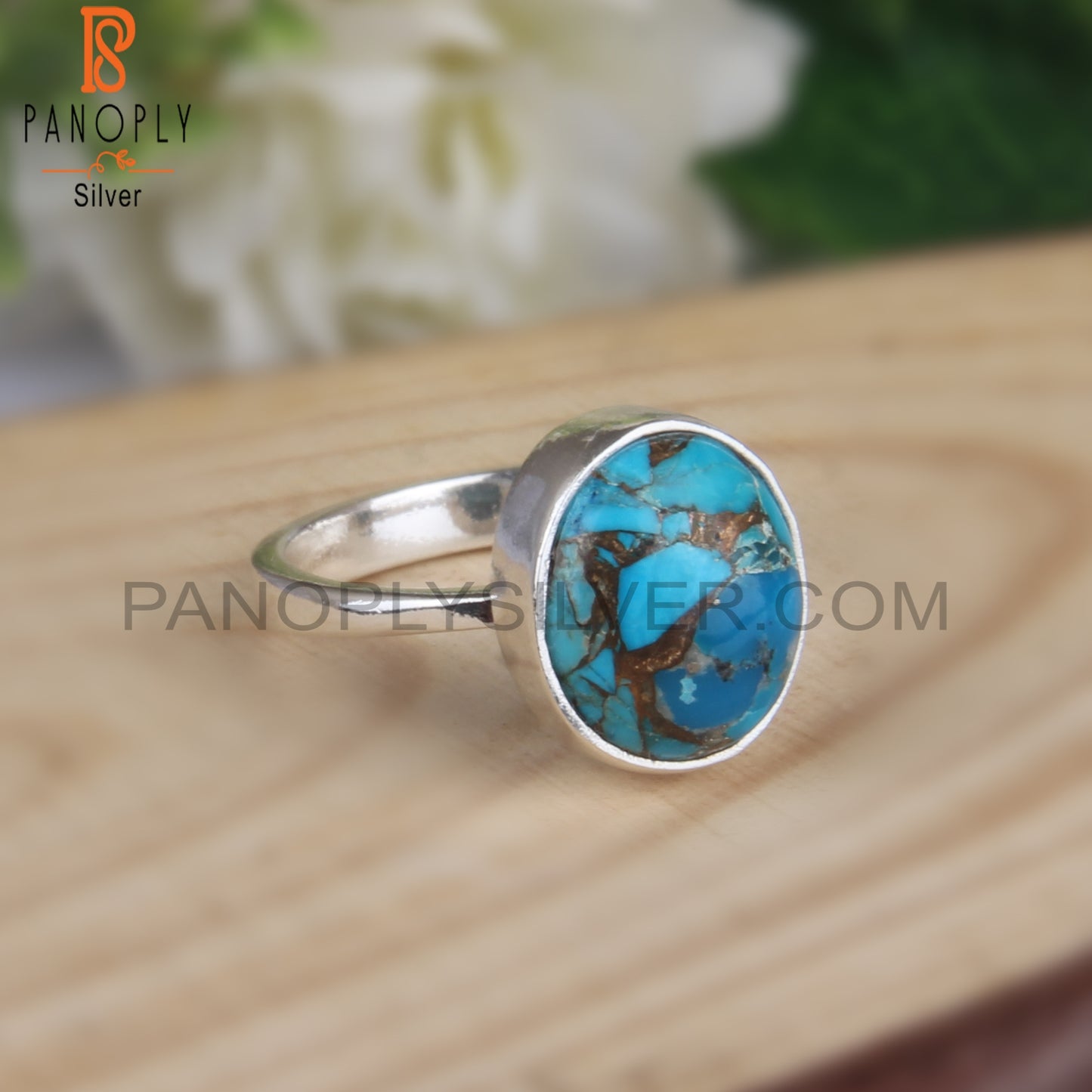 Mojave Copper Turquoise Oval Gem 925 Silver Statement Ring