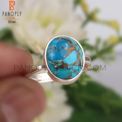 Mojave Copper Turquoise Oval Gem 925 Silver Statement Ring