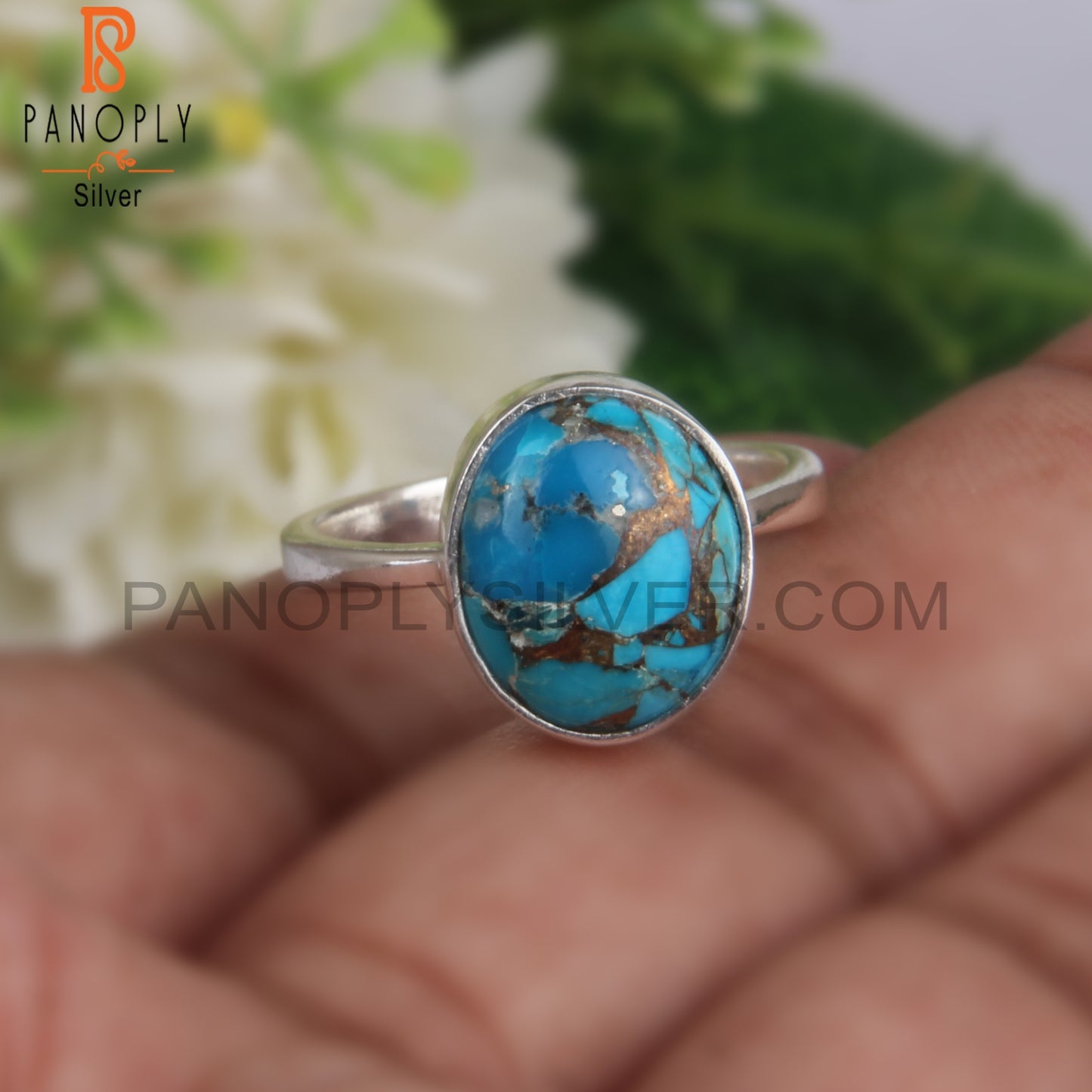 Mojave Copper Turquoise Oval Gem 925 Silver Statement Ring