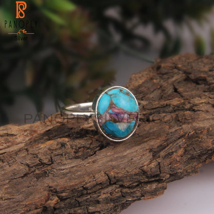 Natural Purple Mojave Copper Oyster Turquoise Silver Ring
