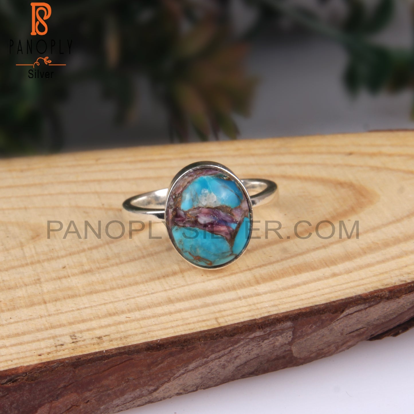 Natural Purple Mojave Copper Oyster Turquoise Silver Ring