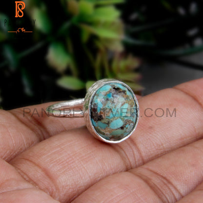 Boulder Turquoise Oval 925 Sterling Silver Statement Ring