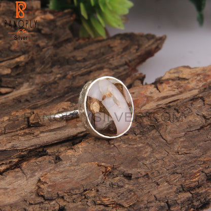 Mojave Pink Opal Turquoise Oval 925 Silver Sterling Ring