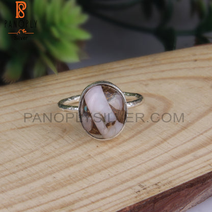 Mojave Pink Opal Turquoise Oval 925 Silver Sterling Ring