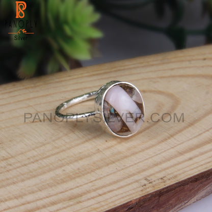 Mojave Pink Opal Turquoise Oval 925 Silver Sterling Ring