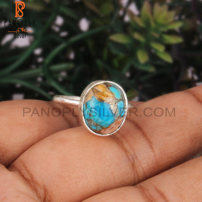 Mojave Copper Oyster Turquoise Oval 925 Silver Statement Ring