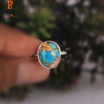Mojave Copper Oyster Turquoise Oval 925 Silver Statement Ring