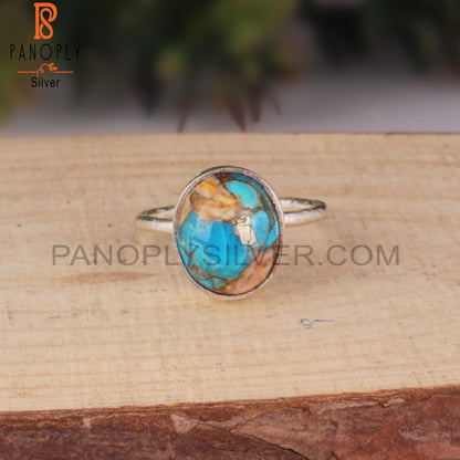 Mojave Copper Oyster Turquoise Oval 925 Silver Statement Ring