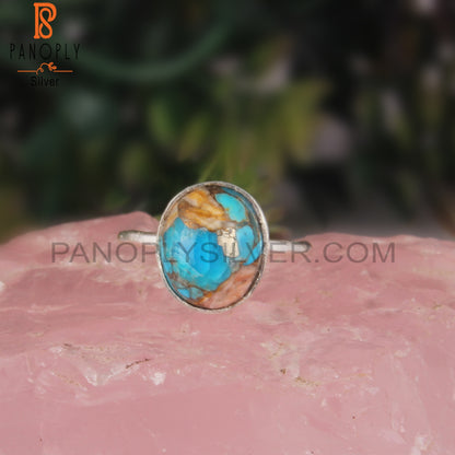 Mojave Copper Oyster Turquoise Oval 925 Silver Statement Ring