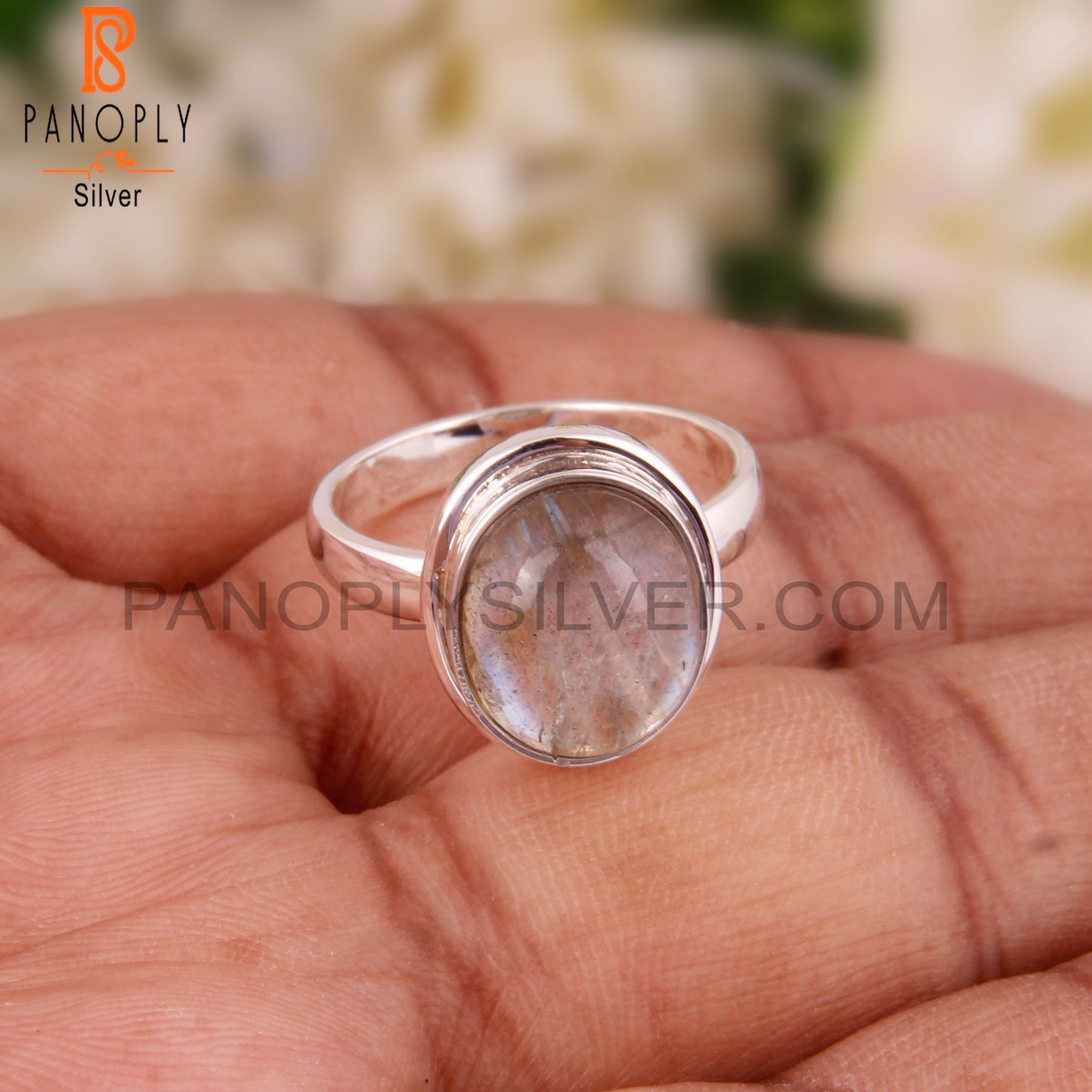Doublet Gray Mop Crystal Oval 925 Silver Handmade Ring