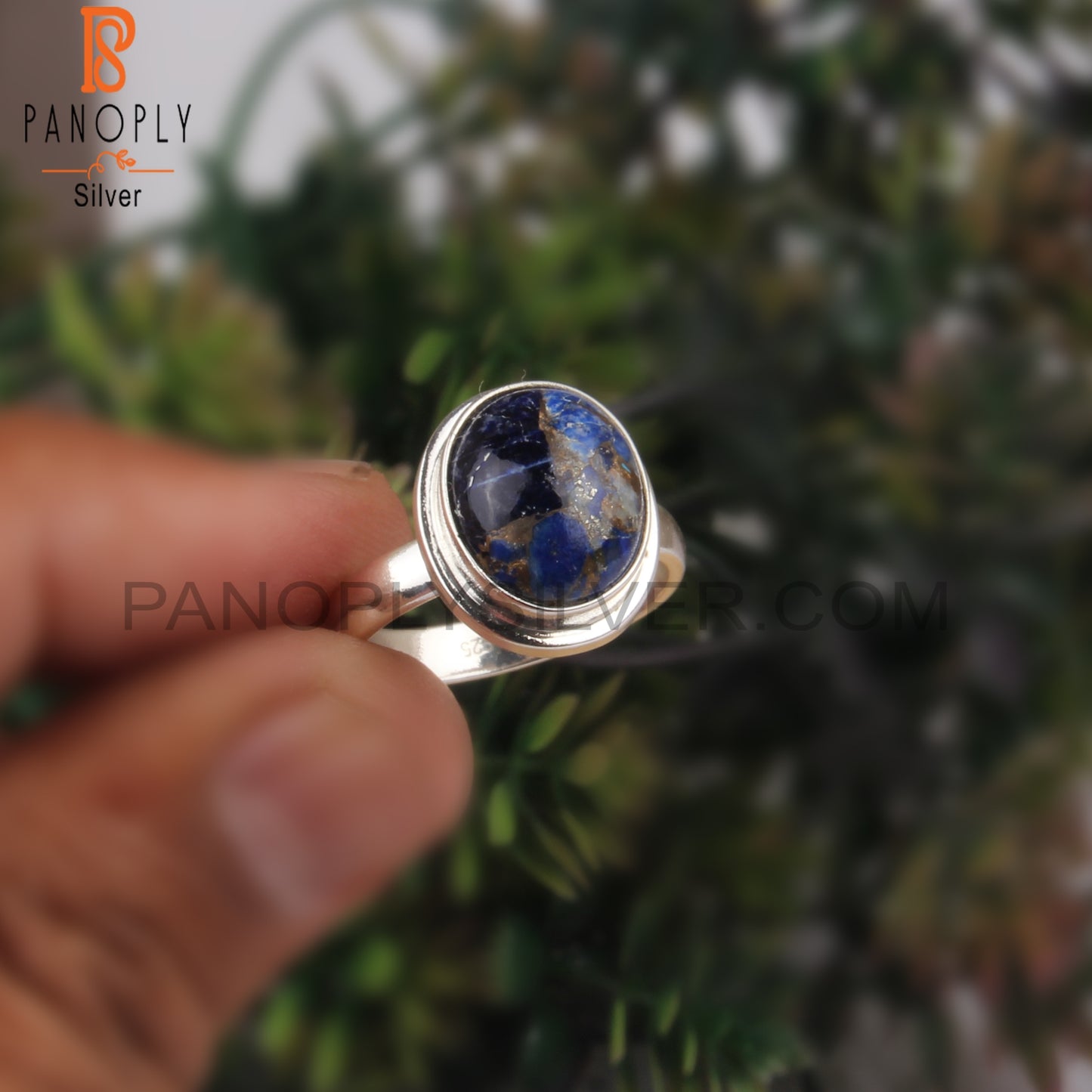 Mojave Copper Lapis Oval 925 Silver Ring For Anniversary