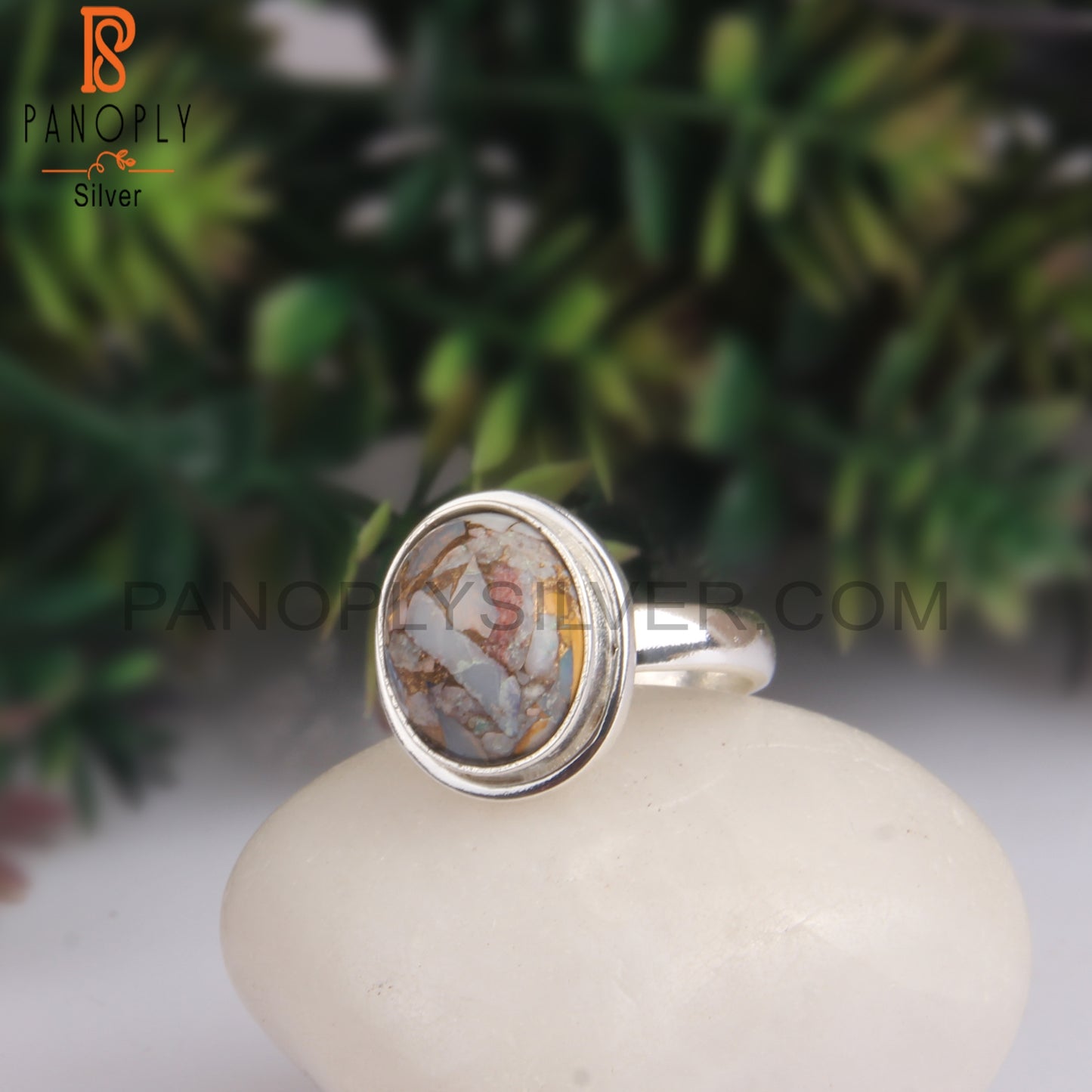 Natural Ethiopian Opal Mojave Copper Oval 925 Silver Ring