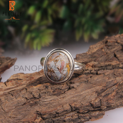 Natural Ethiopian Opal Mojave Copper Oval 925 Silver Ring