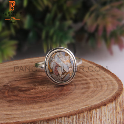 Natural Ethiopian Opal Mojave Copper Oval 925 Silver Ring