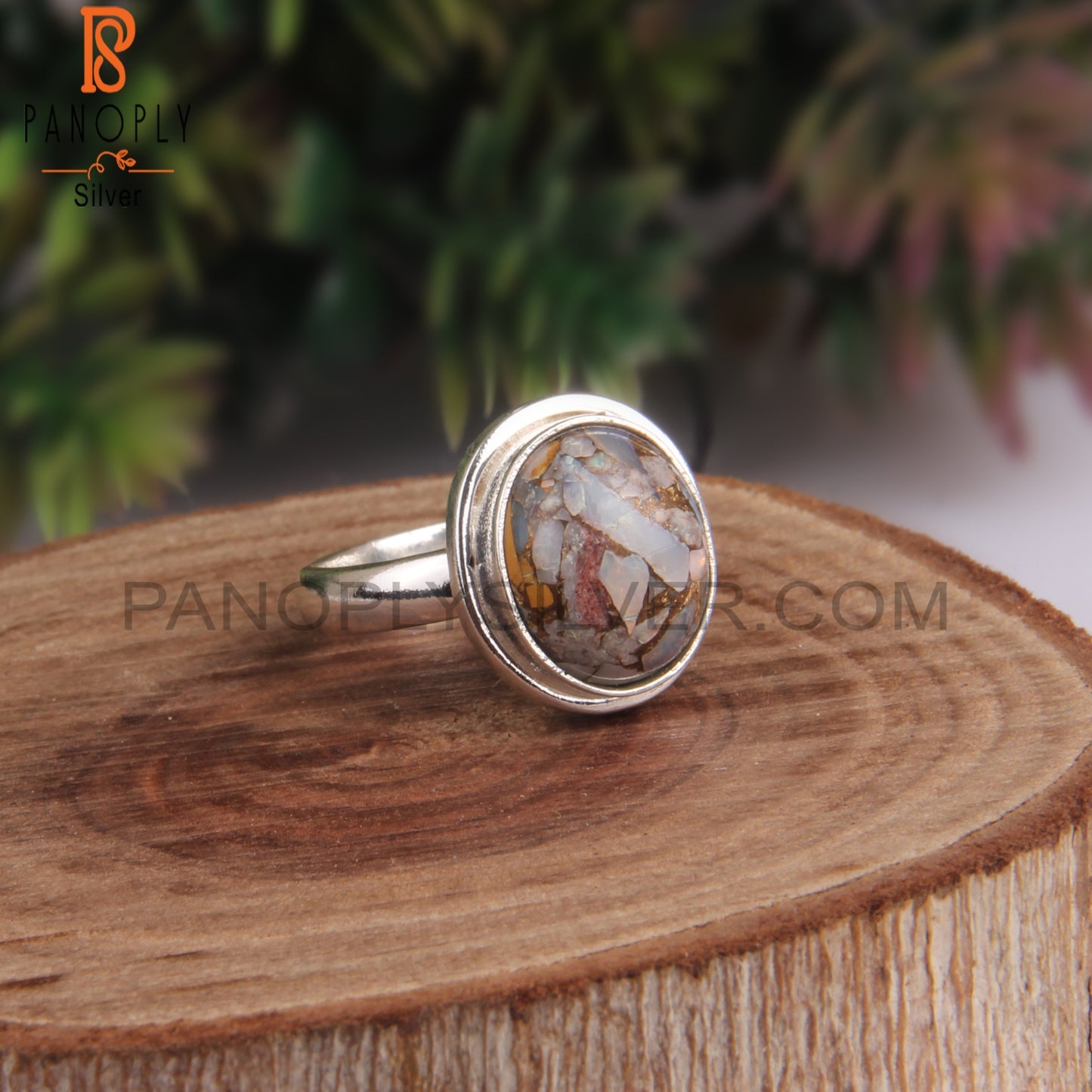 Natural Ethiopian Opal Mojave Copper Oval 925 Silver Ring