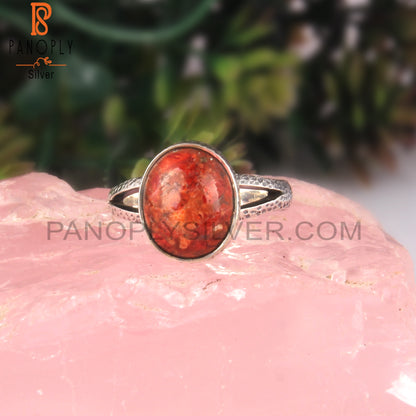 Cabochon Sponge Coral Oval 925 Sterling Silver Ring