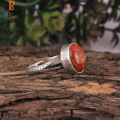 Cabochon Sponge Coral Oval 925 Sterling Silver Ring
