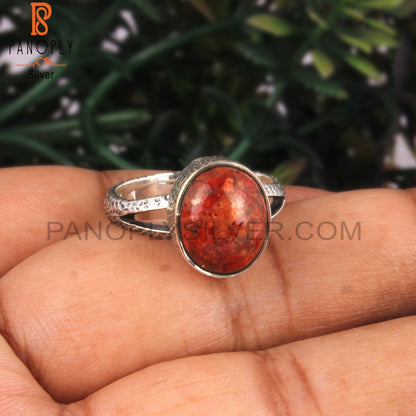 Cabochon Sponge Coral Oval 925 Sterling Silver Ring