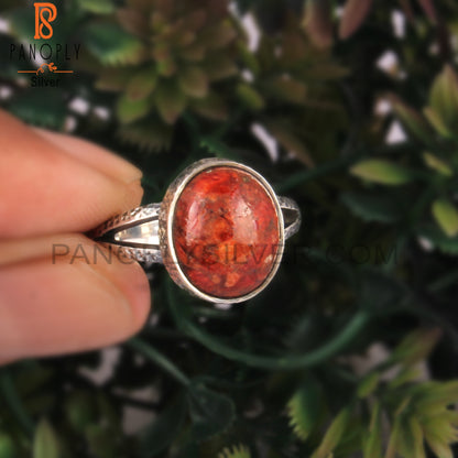 Cabochon Sponge Coral Oval 925 Sterling Silver Ring