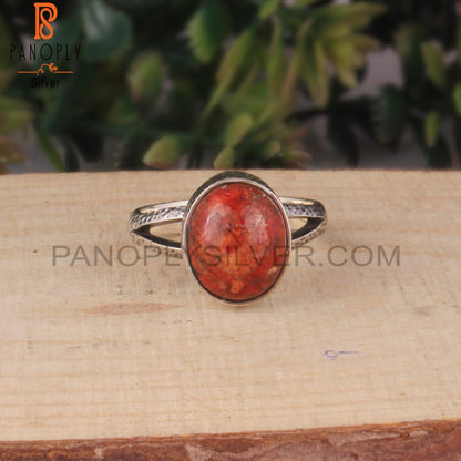 Cabochon Sponge Coral Oval 925 Sterling Silver Ring