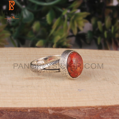 Cabochon Sponge Coral Oval 925 Sterling Silver Ring