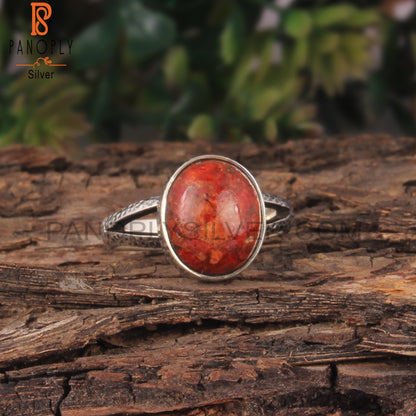 Cabochon Sponge Coral Oval 925 Sterling Silver Ring