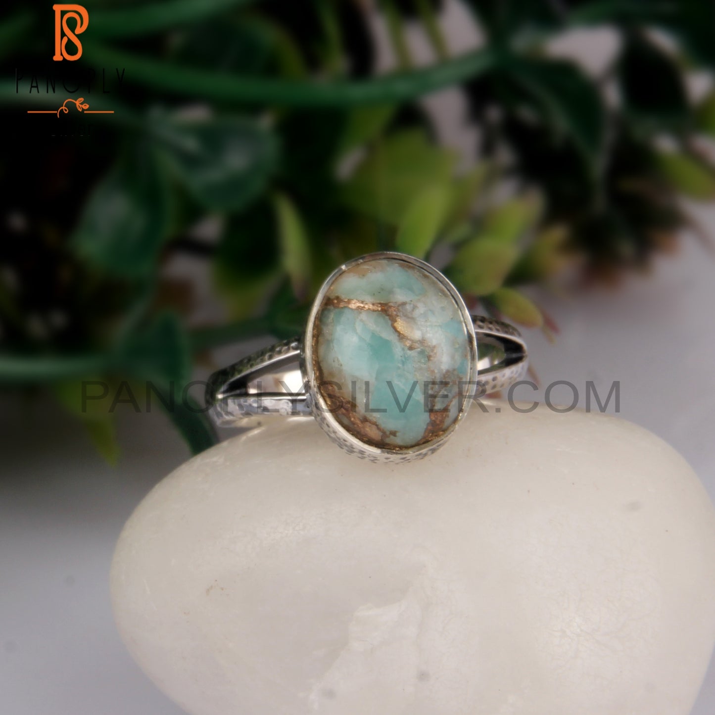Amazonite Mojave Copper Oval Sterling Silver 925 Ring
