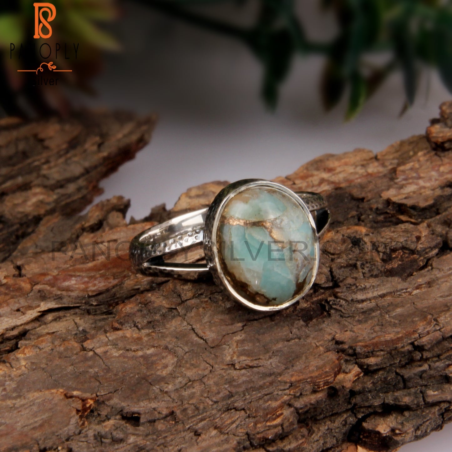 Amazonite Mojave Copper Oval Sterling Silver 925 Ring