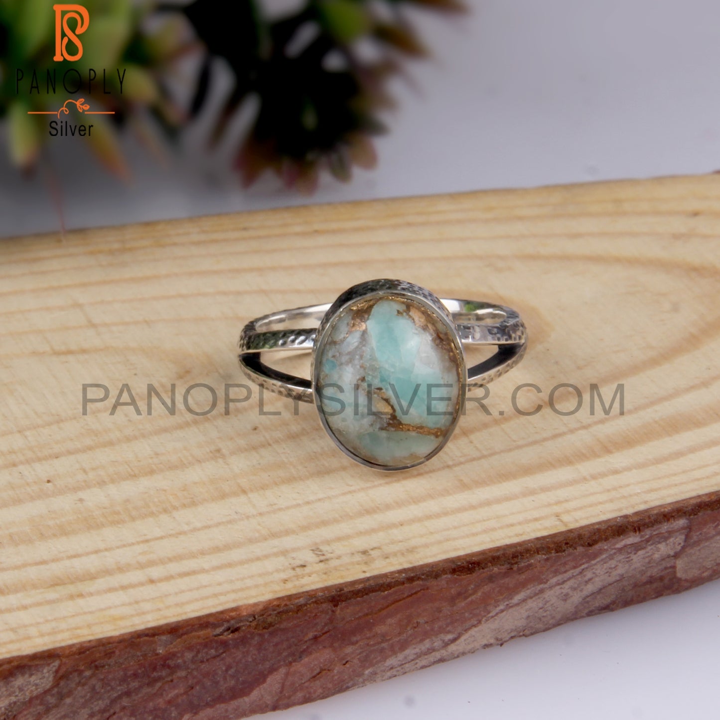 Amazonite Mojave Copper Oval Sterling Silver 925 Ring
