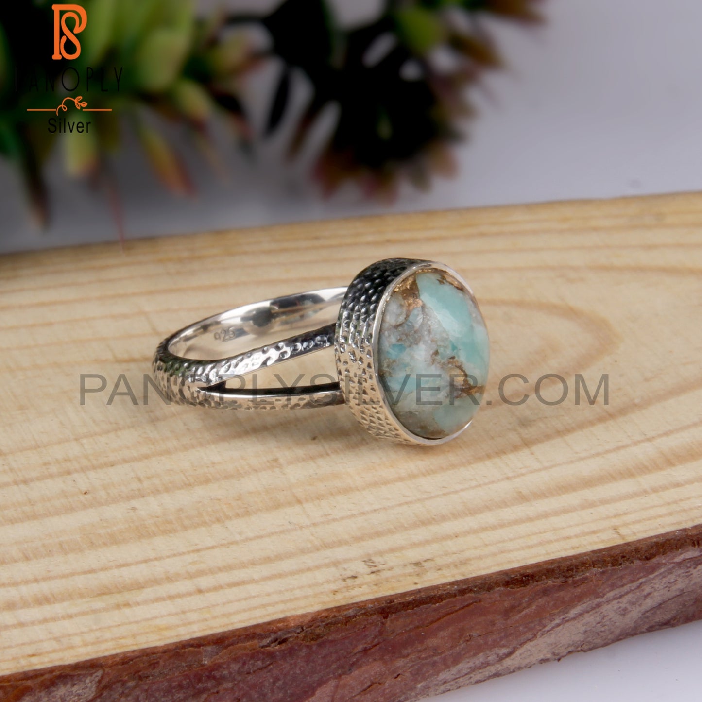Amazonite Mojave Copper Oval Sterling Silver 925 Ring