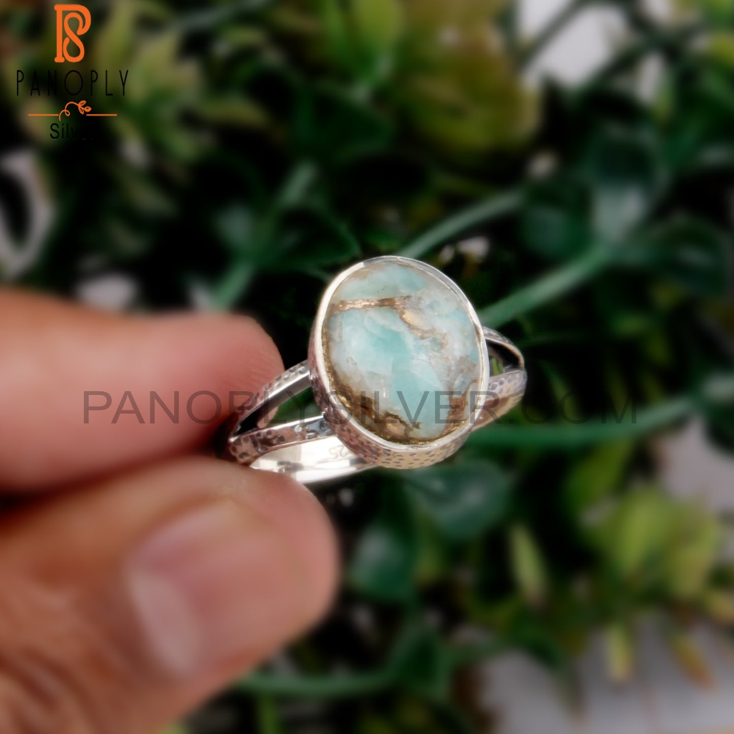 Amazonite Mojave Copper Oval Sterling Silver 925 Ring