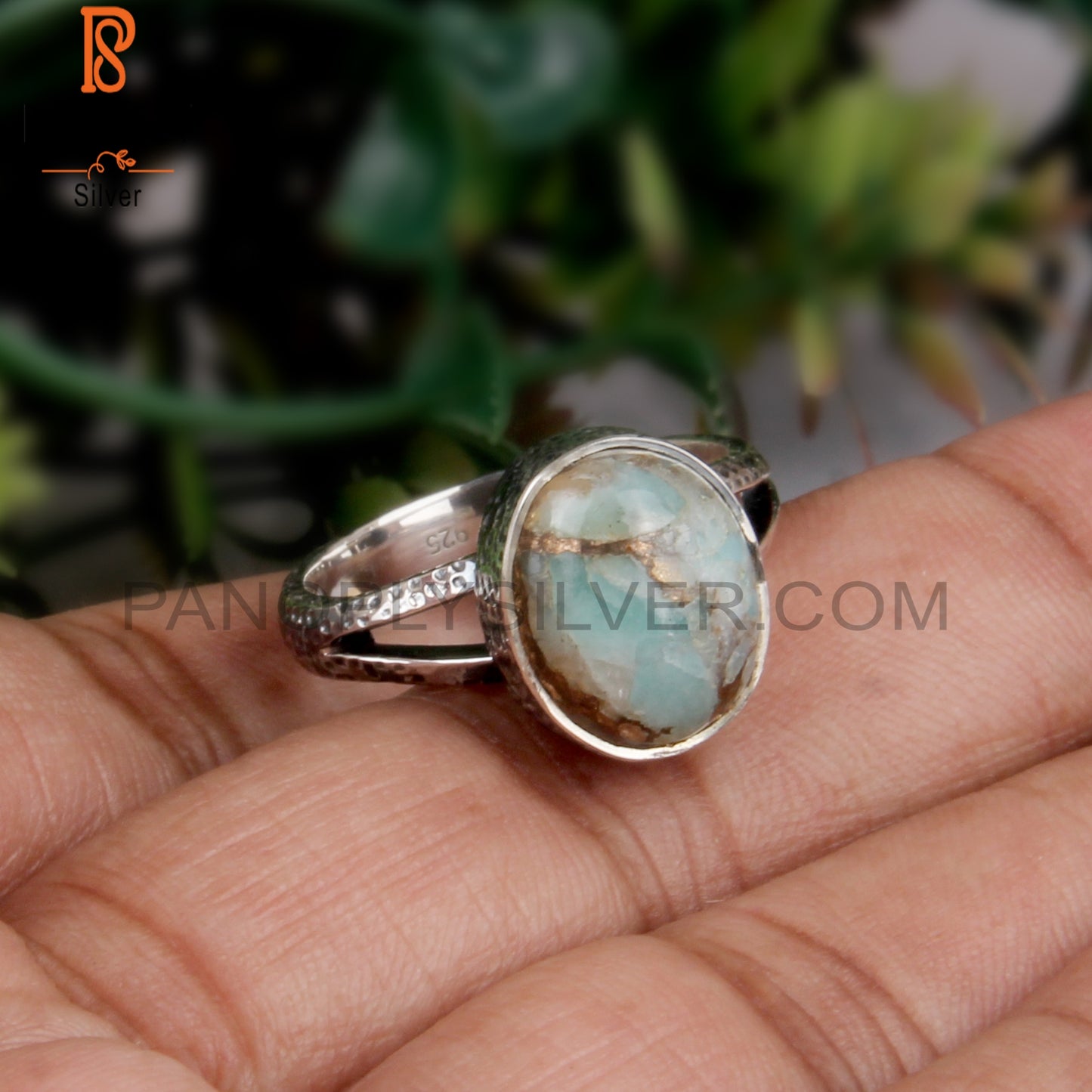 Amazonite Mojave Copper Oval Sterling Silver 925 Ring