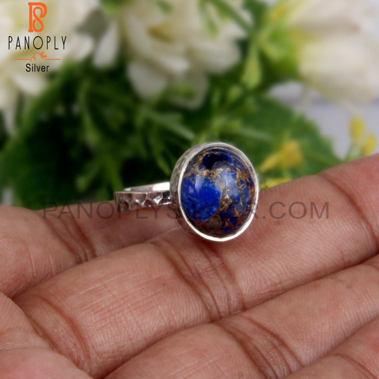 Natural Mojave Copper Lapis Oval Shape 925 Stamp Ring