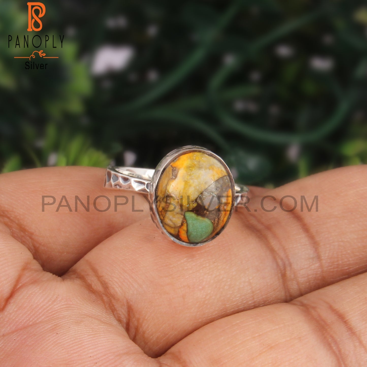 Unique Mojave Copper Bumblebee Turquoise Oval 925 Silver Ring