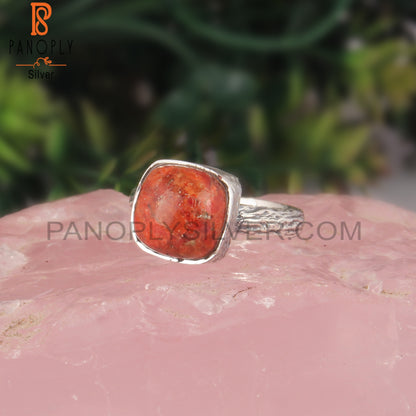 Sponge Coral Cushion Shape 925 Sterling Silver Ring
