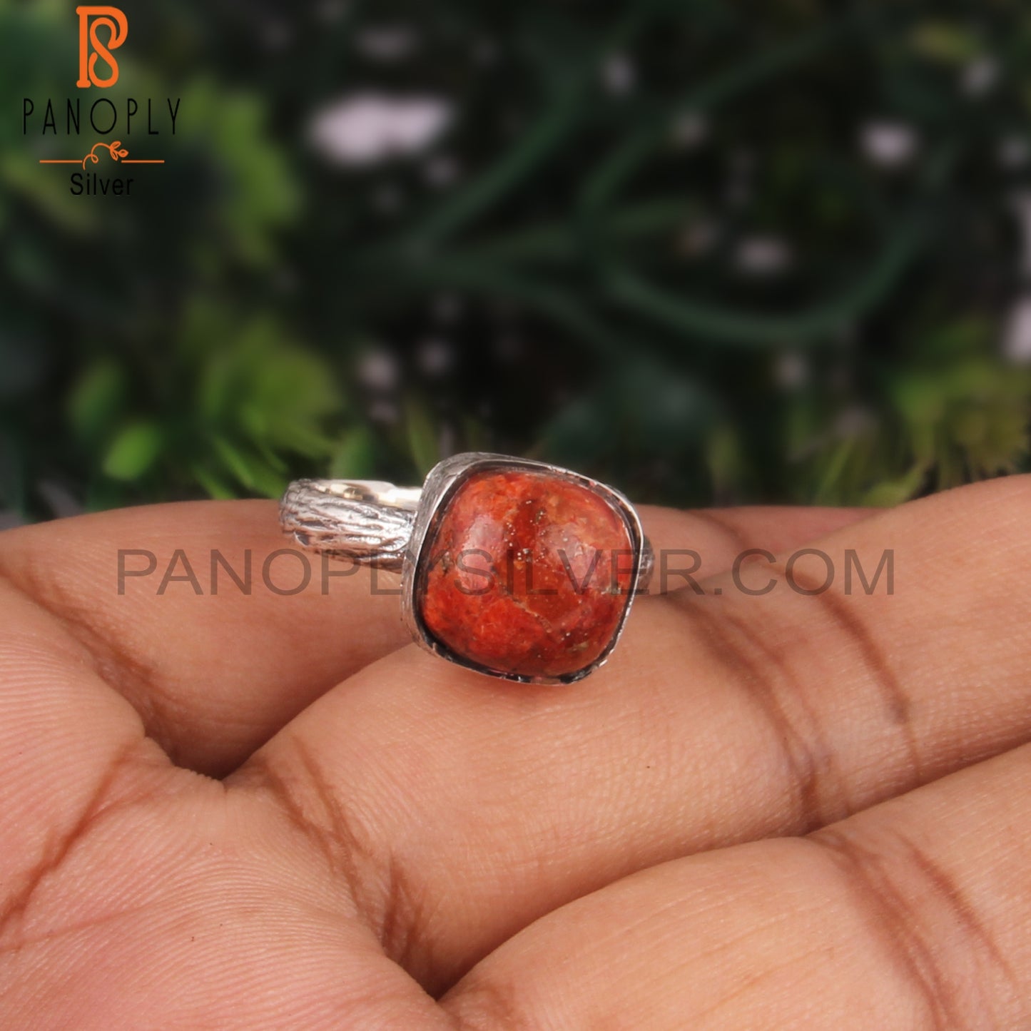 Sponge Coral Cushion Shape 925 Sterling Silver Ring