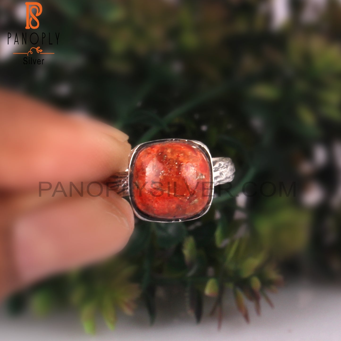 Sponge Coral Cushion Shape 925 Sterling Silver Ring