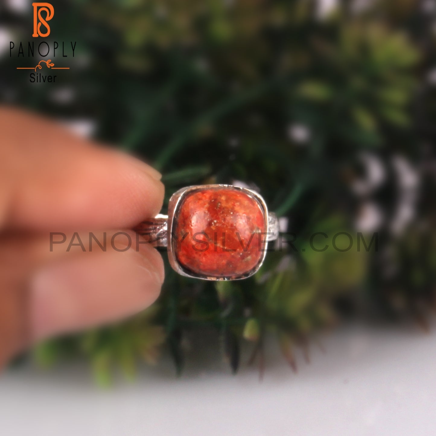 Sponge Coral Cushion Shape 925 Sterling Silver Ring